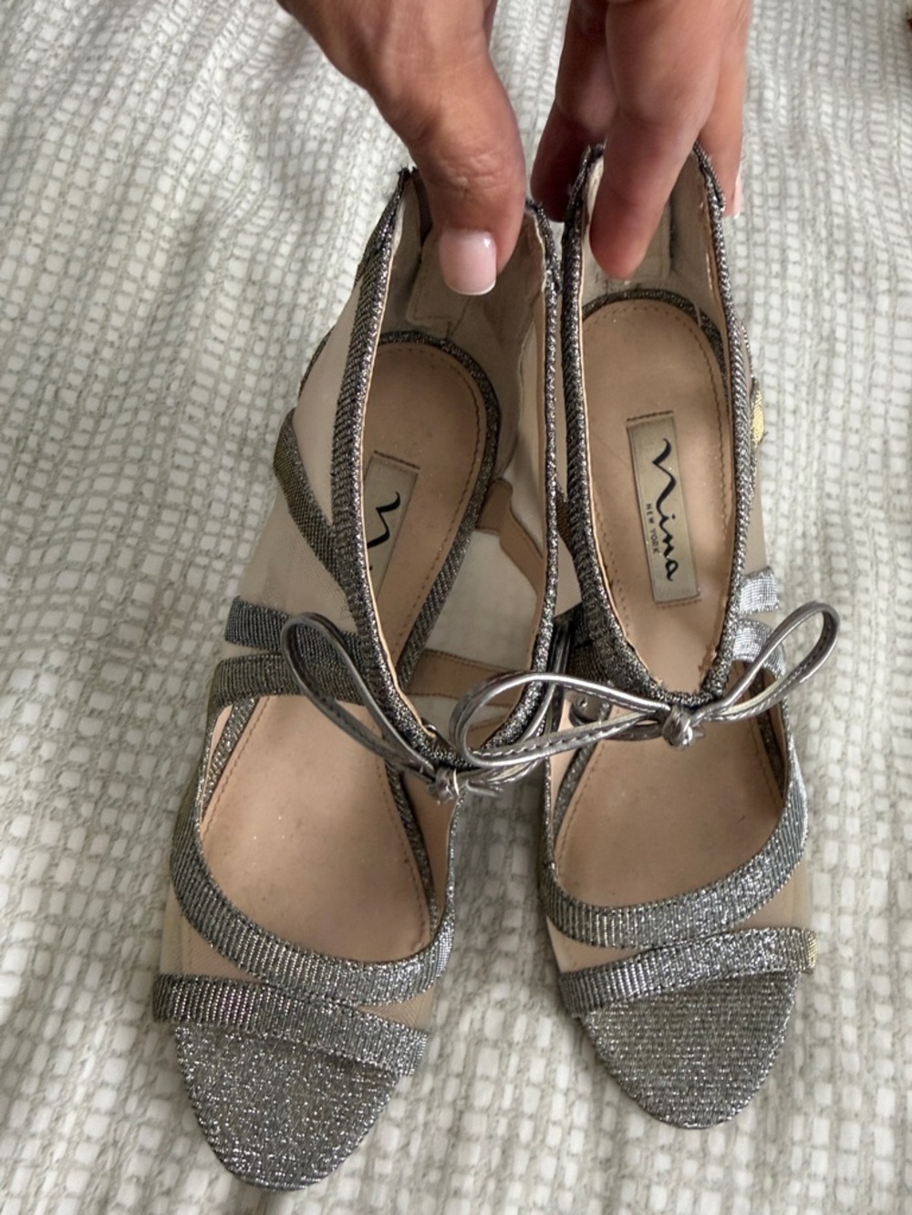 Nina Silver Glitter Bow Strappy Heels